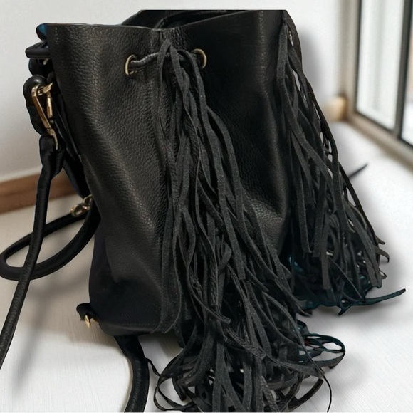 ZARA Faux Leather Fringe Bucket Backpack - Picture 7 of 8